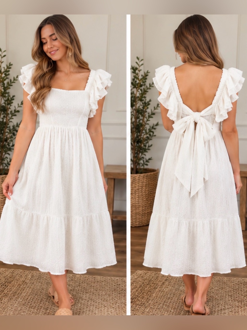 Francesca’s Mi Ami White Ruffle Strap Midi Dress NWT Size Small